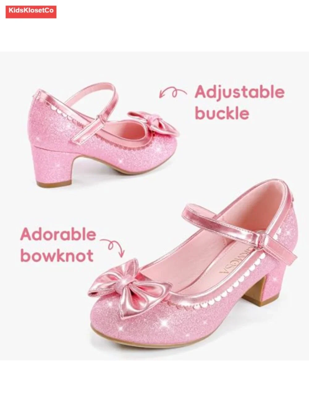 Toddler Girls Dress Shoes Sparkle Bowknot Mary Jane Heels for Wedding Party